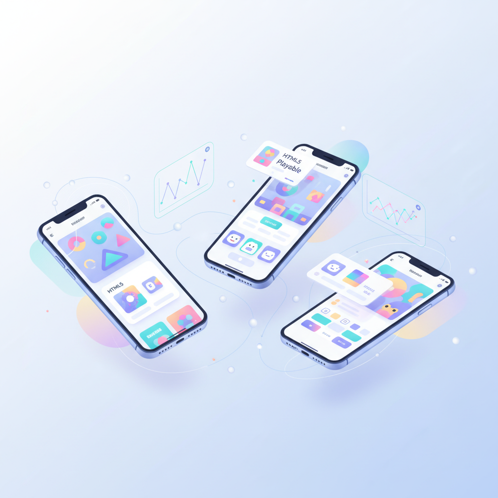 Services hero — mobile devices with playable ads and dashboards